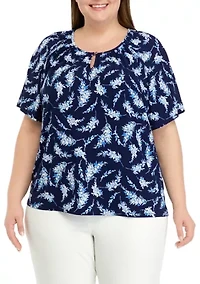 Plus Printed Peasant Top with Elastic Hem
