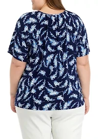 Plus Printed Peasant Top with Elastic Hem