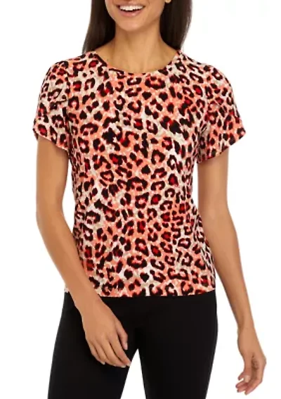 Petite Printed Short Gathered Tulip Sleeve Top