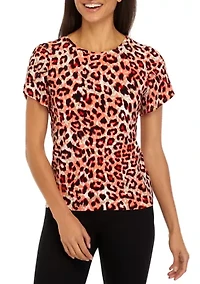 Petite Printed Short Gathered Tulip Sleeve Top