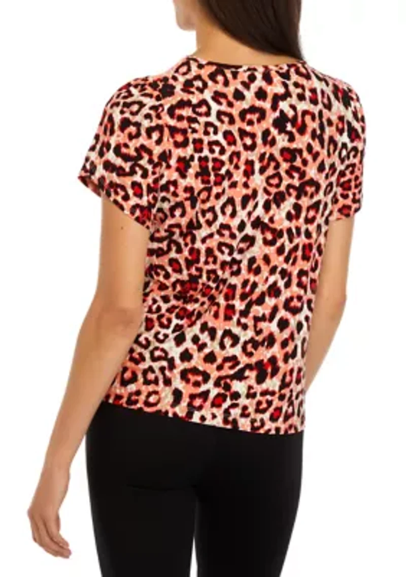 Petite Printed Short Gathered Tulip Sleeve Top