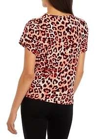 Petite Printed Short Gathered Tulip Sleeve Top