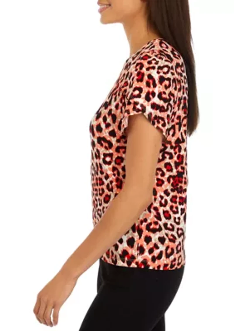 Petite Printed Short Gathered Tulip Sleeve Top