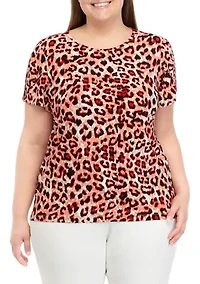 Plus Printed Short Gathered Tulip Sleeve Top