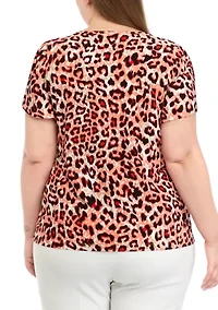 Plus Printed Short Gathered Tulip Sleeve Top