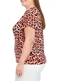 Plus Printed Short Gathered Tulip Sleeve Top