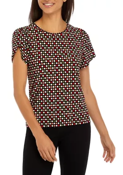 Petite Printed Gathered Tulip Sleeve Top