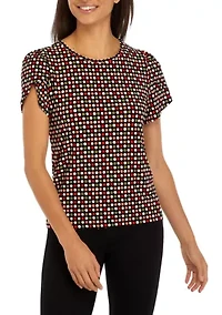 Petite Printed Gathered Tulip Sleeve Top