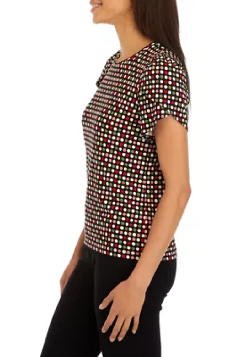 Petite Printed Gathered Tulip Sleeve Top