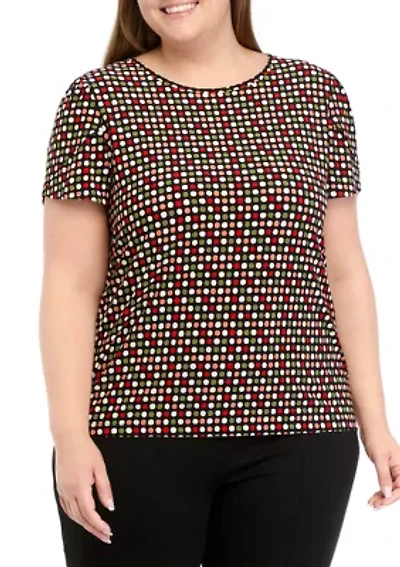 Plus Printed Short Gathered Tulip Sleeve Top