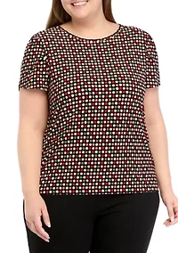 Plus Printed Short Gathered Tulip Sleeve Top