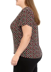 Plus Printed Short Gathered Tulip Sleeve Top