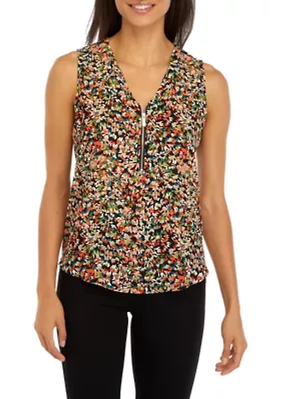 Petite Sleeveless V-Neck Half Zip Blouse
