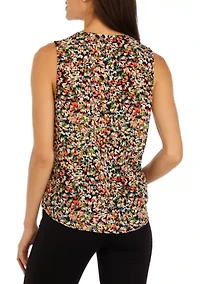 Petite Sleeveless V-Neck Half Zip Blouse