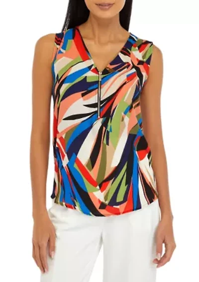 Petite Sleeveless V-Neck Half Zip Blouse