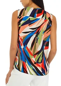 Petite Sleeveless V-Neck Half Zip Blouse