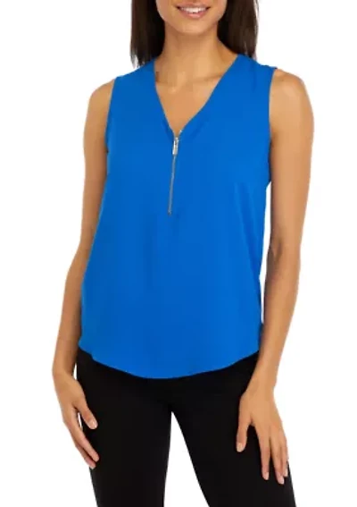 Petite Sleeveless V-Neck Half Zip Blouse