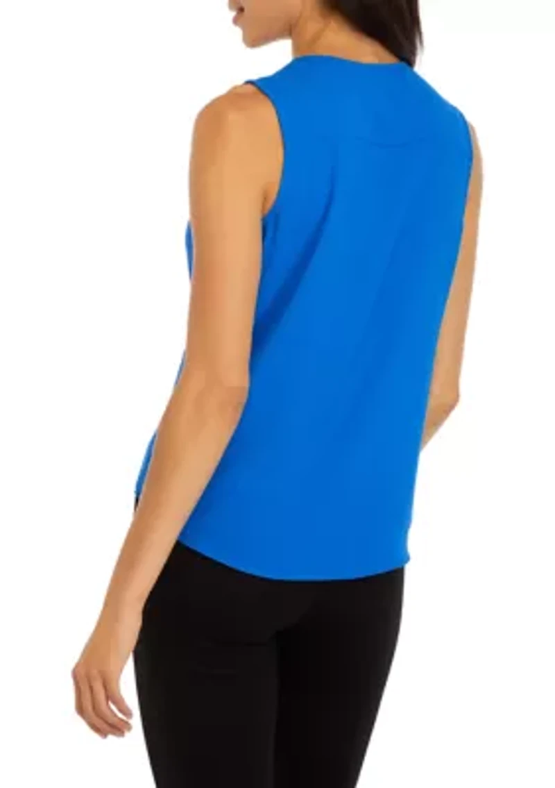 Petite Sleeveless V-Neck Half Zip Blouse