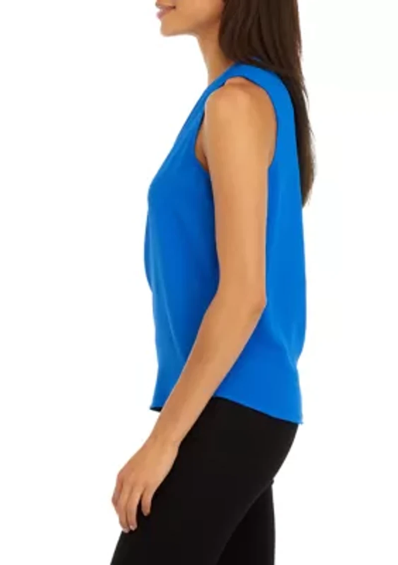 Petite Sleeveless V-Neck Half Zip Blouse
