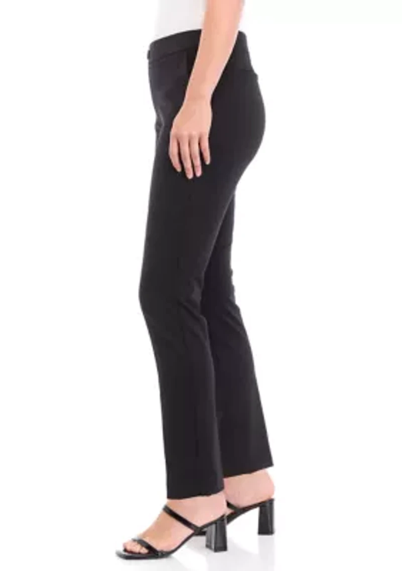 Petite Pull On One Button Faux Fly Straight Leg Pants