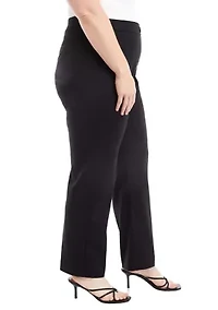 Plus Pull On One Button Faux Fly Straight Leg Ponte Pants