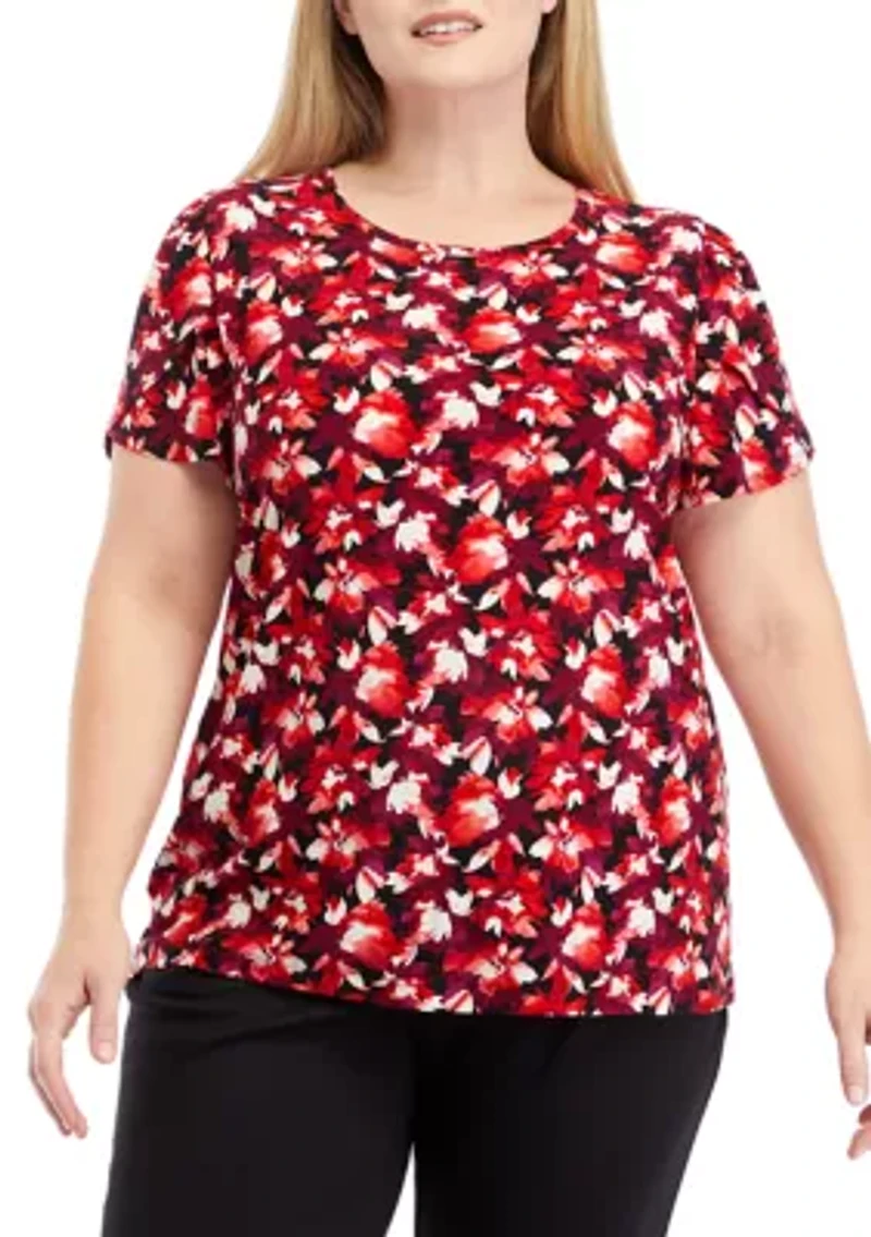 Plus Printed Short Tulip Sleeve Top