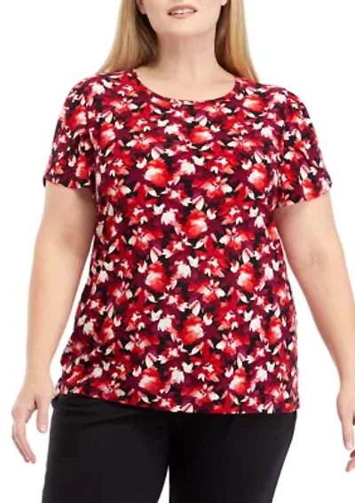 Plus Printed Short Tulip Sleeve Top