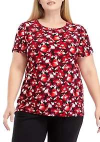 Plus Printed Short Tulip Sleeve Top