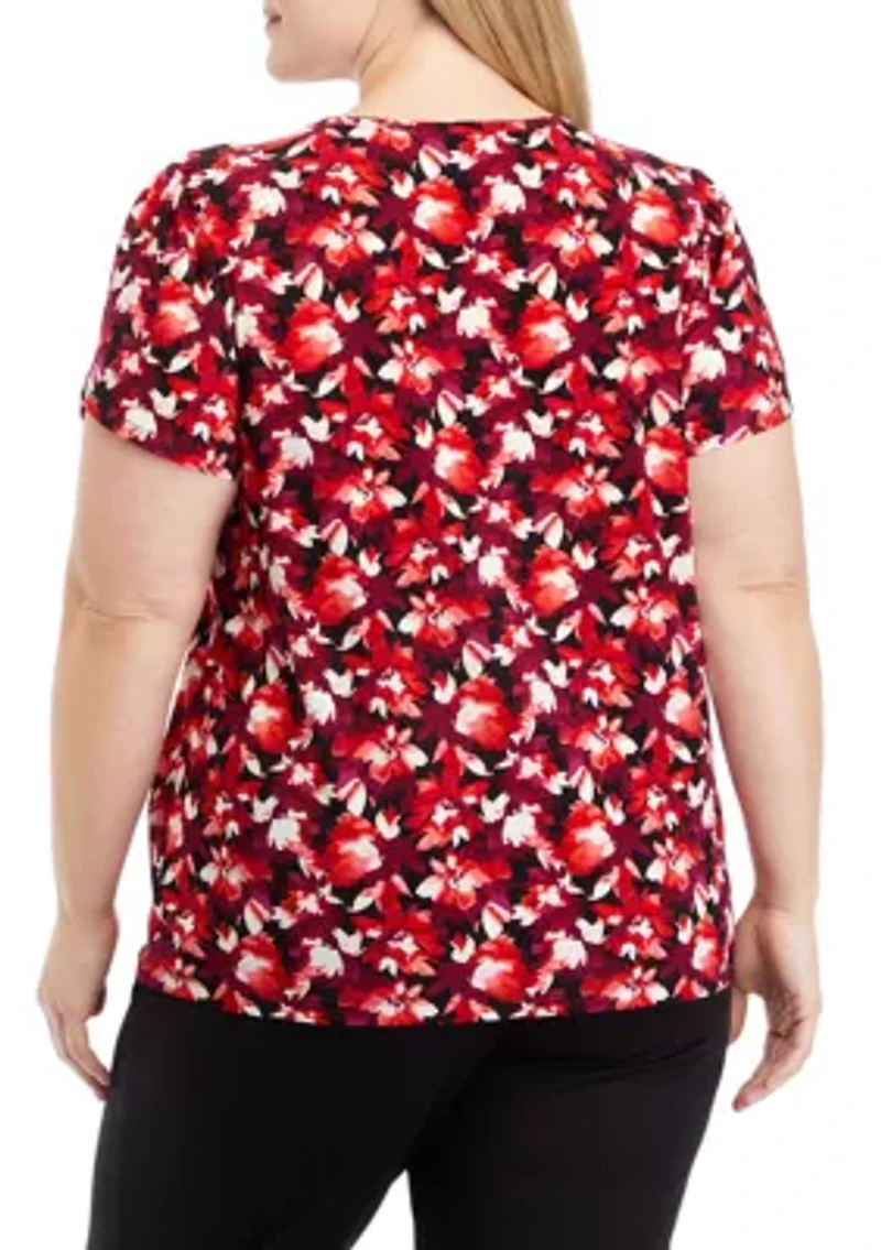 Plus Printed Short Tulip Sleeve Top