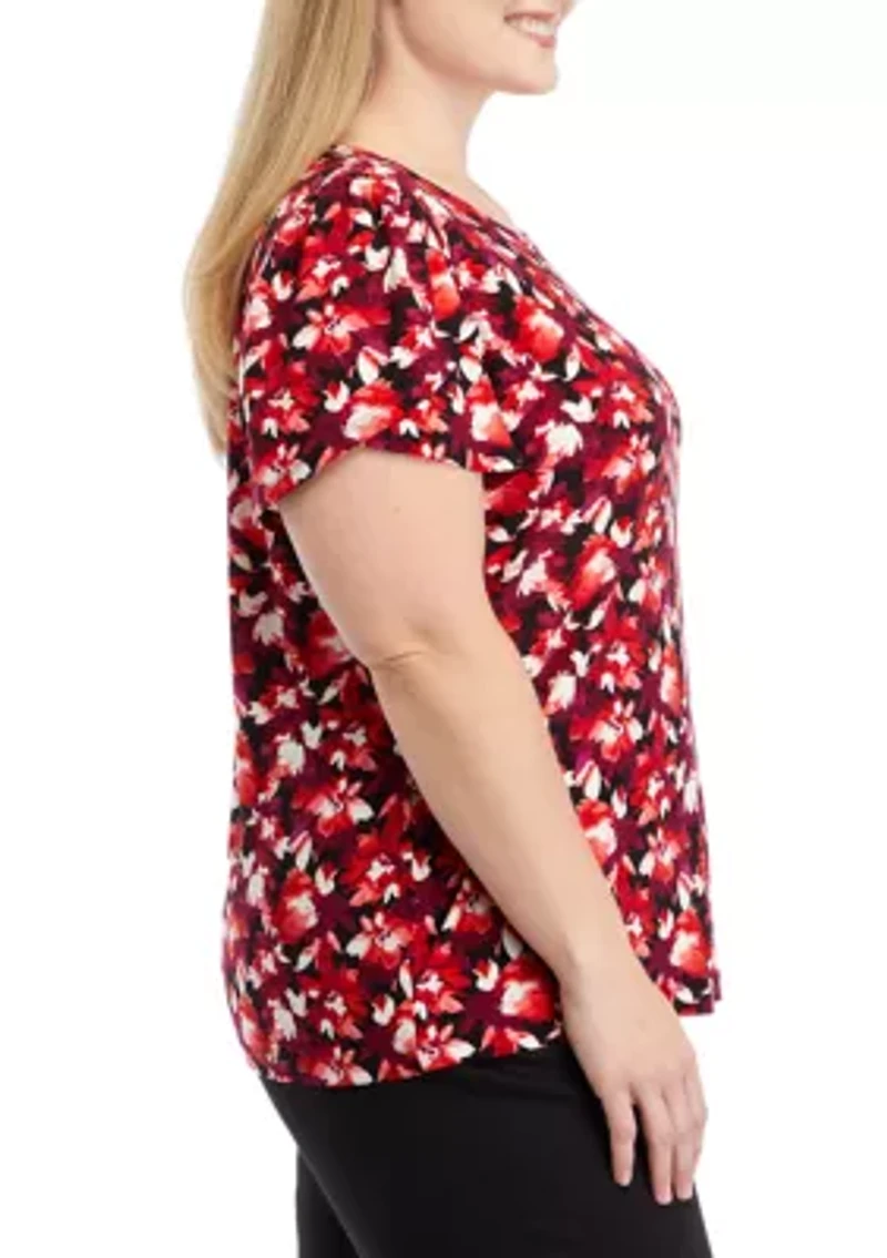 Plus Printed Short Tulip Sleeve Top