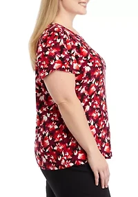 Plus Printed Short Tulip Sleeve Top