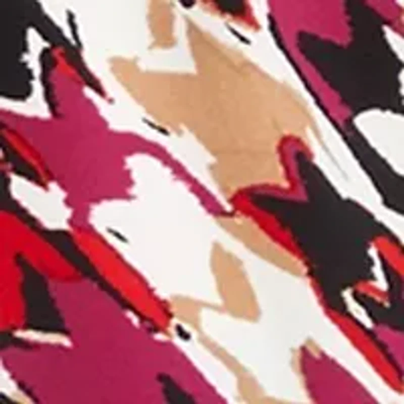 Plus Printed 3/4 Sleeve Scrunch Tab Collared Button Down Shirt