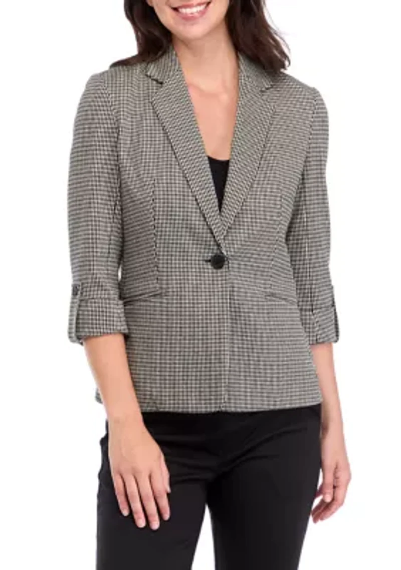 Petite Yarn Dye Knit One Button Notch Collar Jacket