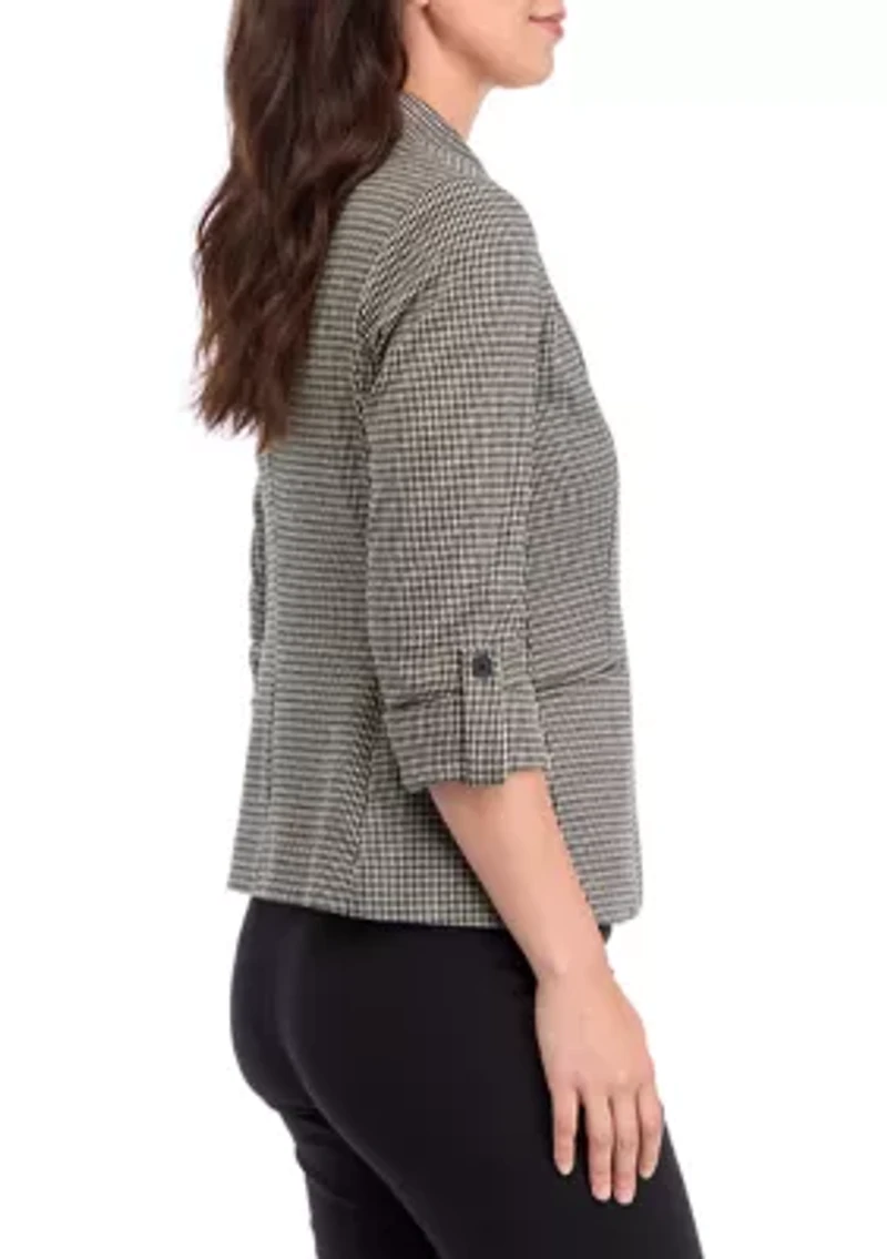 Petite Yarn Dye Knit One Button Notch Collar Jacket