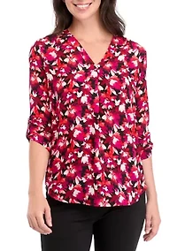 Petite V-Neck Tunic with Roll-Tab Sleeves
