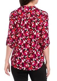 Petite V-Neck Tunic with Roll-Tab Sleeves