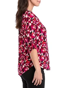 Petite V-Neck Tunic with Roll-Tab Sleeves