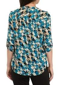 Petite V-Neck Tunic with Roll-Tab Sleeves