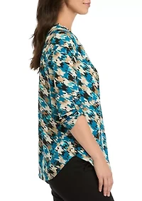 Petite V-Neck Tunic with Roll-Tab Sleeves