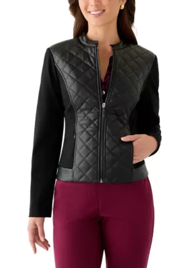 Petite Quilted Faux-Leather Jacket