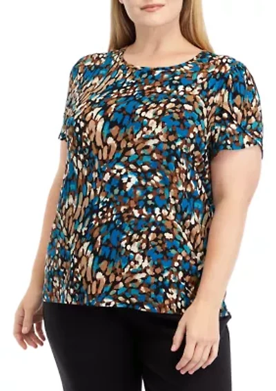Plus Printed Short Gathered Tulip Sleeve Top