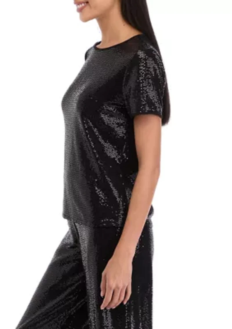 Petite Short Sleeve Shine Top