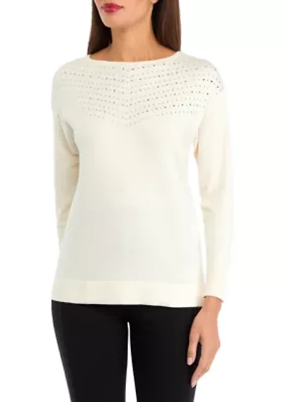 Women's Long Sleeve Boat Neck Shine Sweater