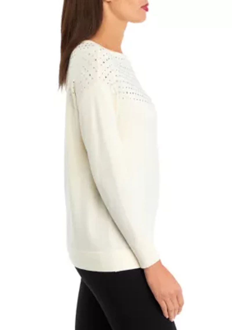 Women's Long Sleeve Boat Neck Shine Sweater