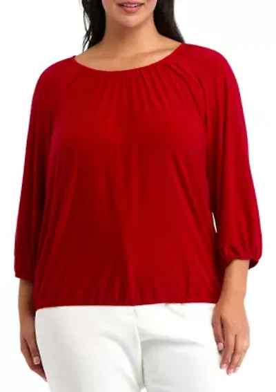 Plus Shirred Knit Peasant Top