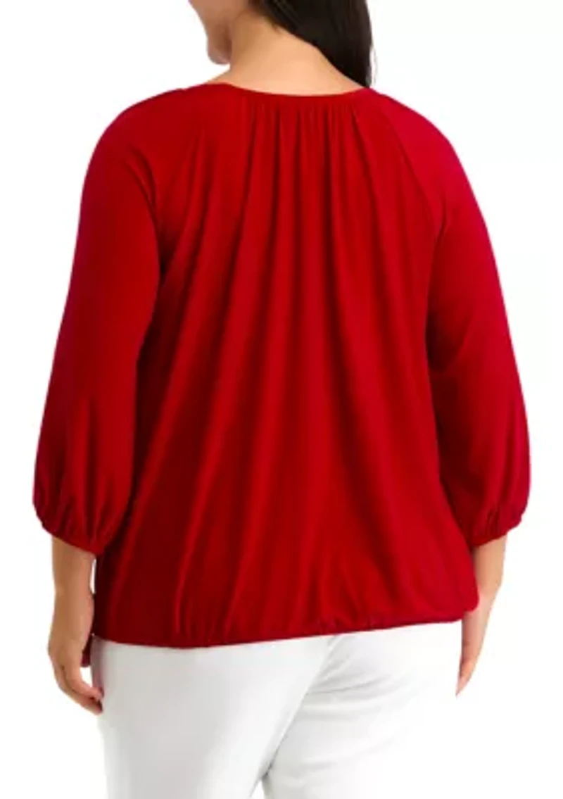 Plus Shirred Knit Peasant Top