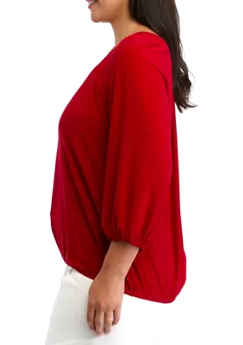 Plus Shirred Knit Peasant Top