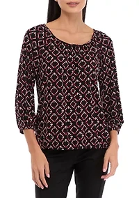 Petite 3/4 Peasant Top with Elastic Hem