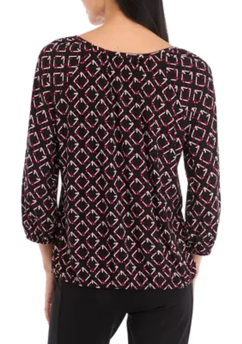 Petite 3/4 Peasant Top with Elastic Hem