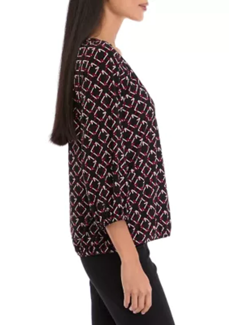 Petite 3/4 Peasant Top with Elastic Hem